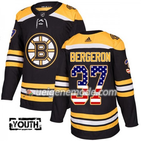 Kinder Eishockey Boston Bruins Trikot Patrice Bergeron 37 Adidas 2017-2018 Schwarz USA Flag Fashion Authentic